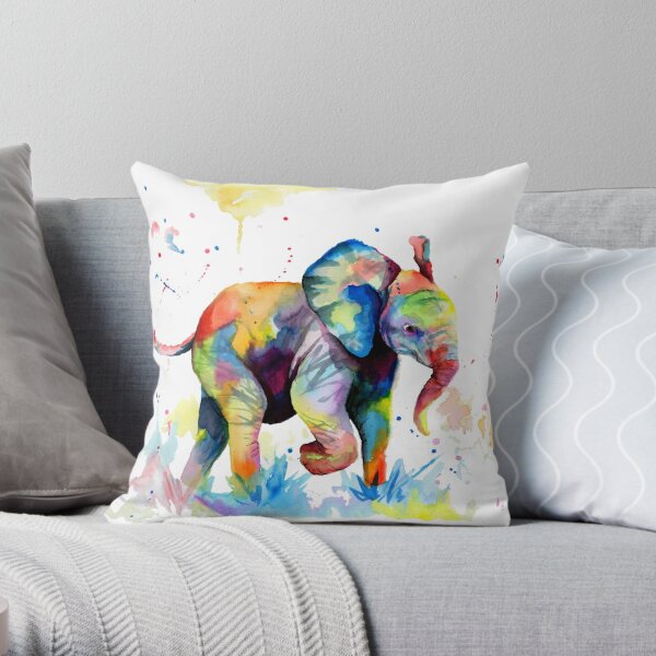 Multicolor 18x18 Hug Me Cute Elephant Cartoon Throw Pillow 