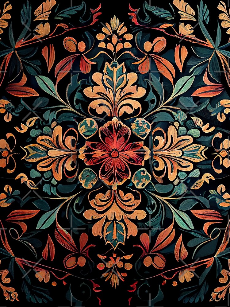 Thumbnail 3 von 3, Tuch, Mosiac Flat Aggressive Dark Bold Floral Pattern Digital Painting designt und verkauft von CodeAndColors.