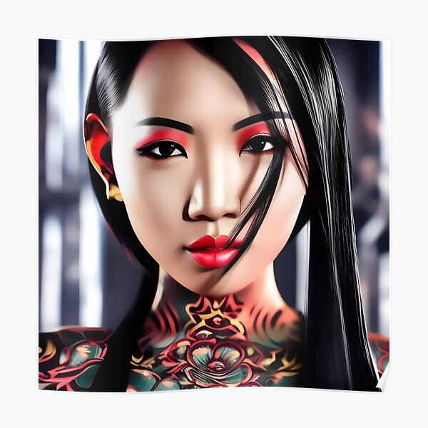 Tattooed Asian Girl With Flowers Abstract Poster For Sale By Stratomi 