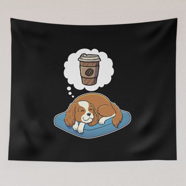 Item preview, Cavalier King Charles Spaniel dreaming about Take Away Coffee designed and sold by DoggieDelights.