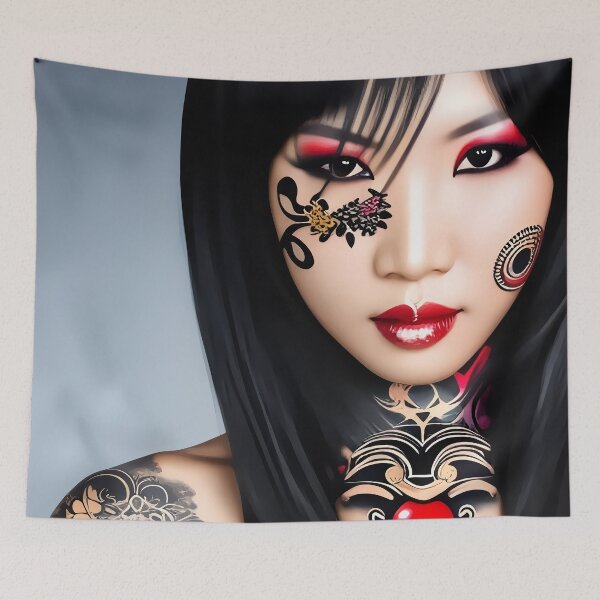 Item preview, Tattooed Asian girl with flowers abstract designed and sold by Stratomi.