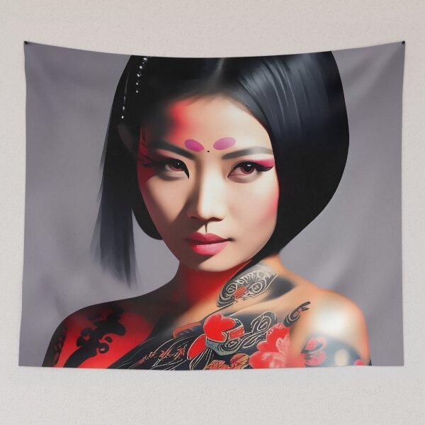 Item preview, Tattooed Asian girl with flowers abstract designed and sold by Stratomi.