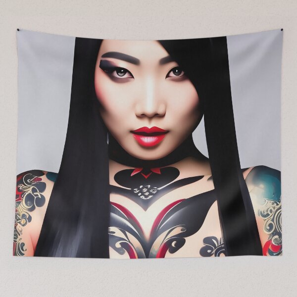 Item preview, Tattooed Asian girl with flowers abstract designed and sold by Stratomi.