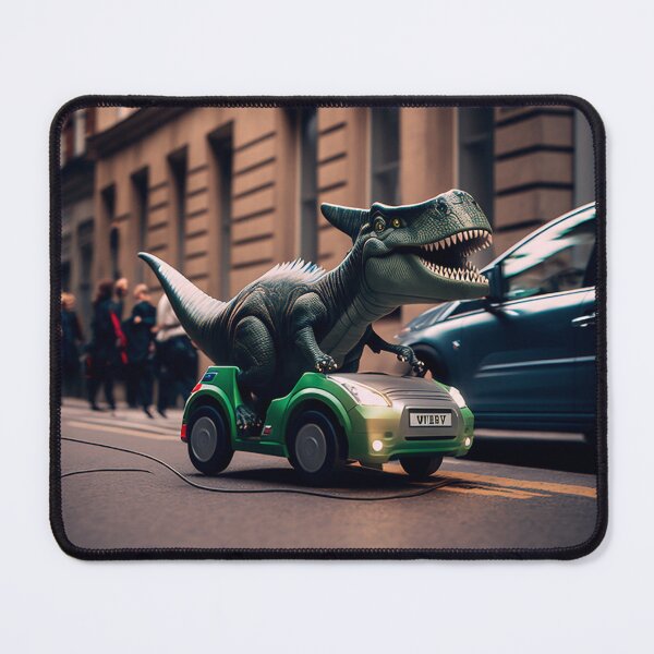 Item preview, Dinosaur riding through the streets in his electric car. designed and sold by Cute-and-Co.