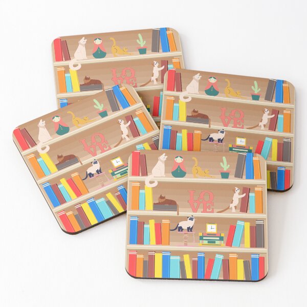 Item preview, Library cats - whimsical cats on the book shelves, funny animal, colorful reading designed and sold by zemama.