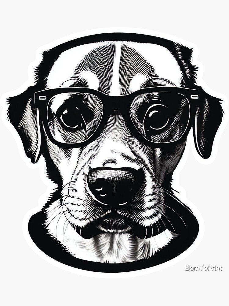 "Dog in glasses, black and white" Sticker for Sale by BornToPrint ...