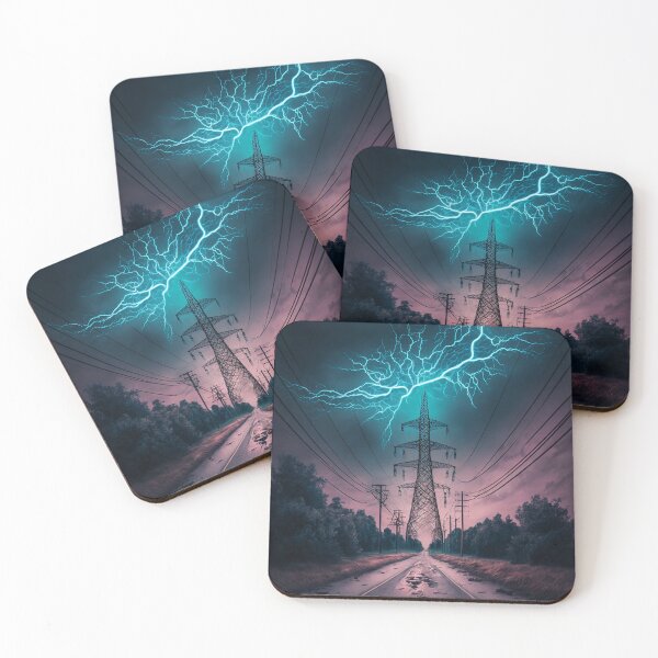 Item preview, Stormy High Voltage Electric Tower At Night  designed and sold by ByDigitalDream.