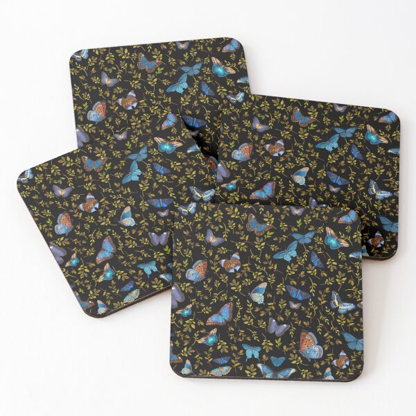 Item preview, Vintage Blue Midnight Butterfly Pattern Botanical Night Garden Nightgarden designed and sold by UtArt.