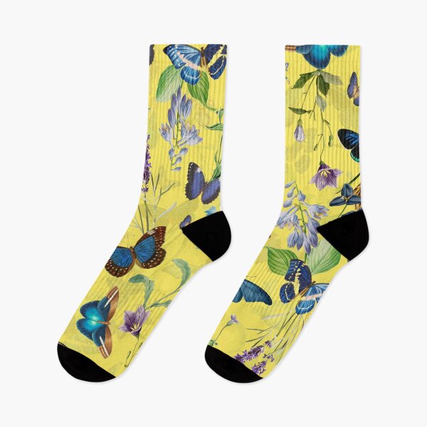 Item preview, Vintage Blue Butterfly And Flowers On Yellow Botanical Garden Pattern Nightgarden designed and sold by UtArt.