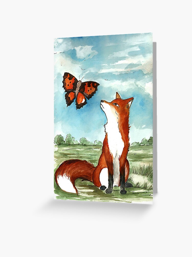 Thumbnail 1 of 2, Greeting Card, Fox and Butterfly designed and sold by Creative1927.