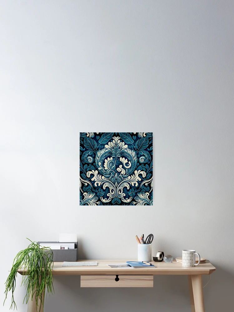 Imagen 2 de 3, Póster con la obra Relaxed Baroque Drawn Blue Western Pattern Digital Painting, diseñada y vendida por CodeAndColors.