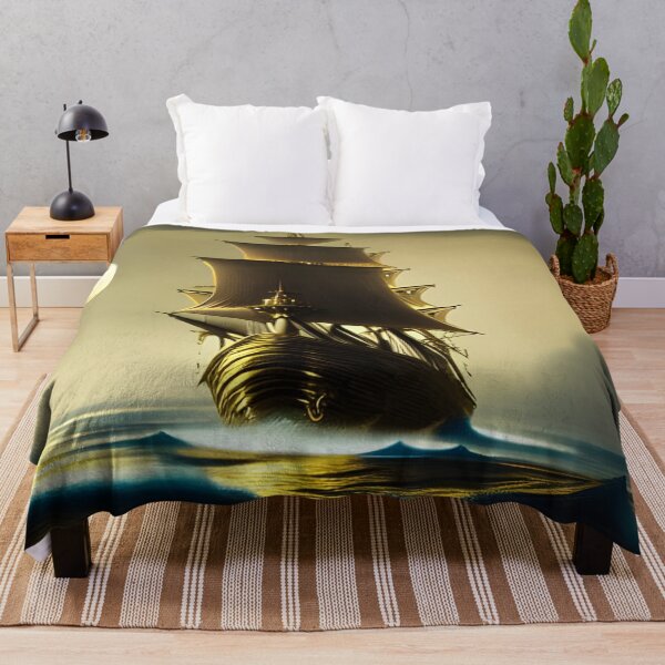 Item preview, Barco dorado bajo la luna generado por inteligencia artificial designed and sold by megadrina.
