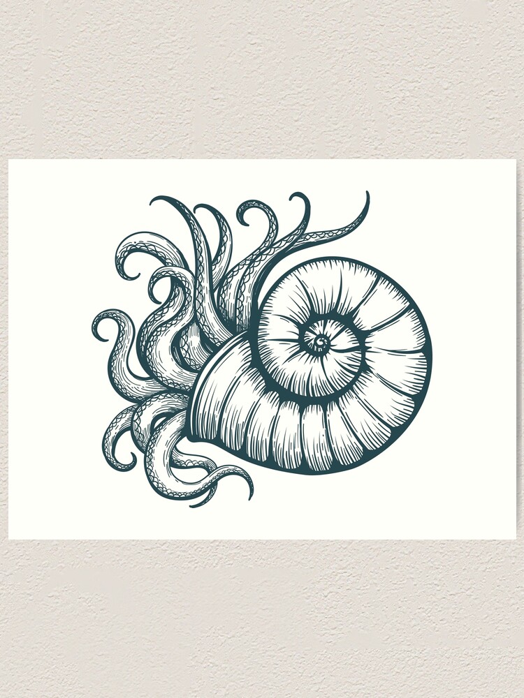 Sea Shell with Mollusc Tentacles | Art Print