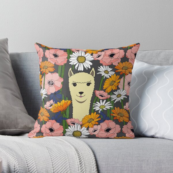Cute Alpaca and Flowers Pattern Throw Pillow