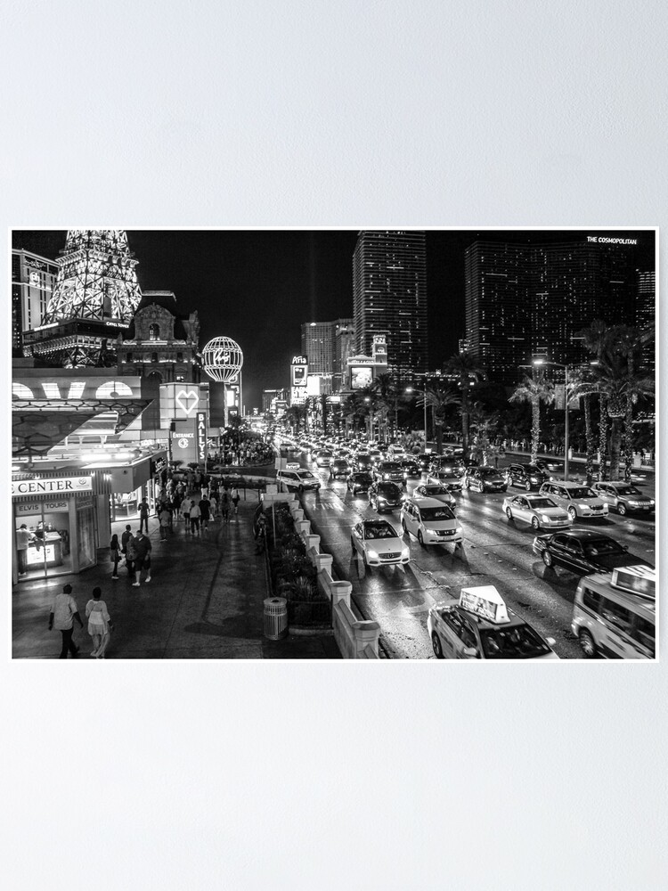 Las Vegas Strip at night black and white Poster