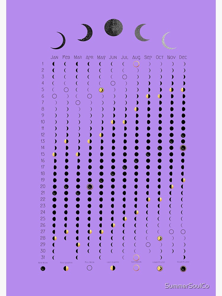 "Purple Moon Calendar 2023 , minimalist boho calendar, white, Lunar