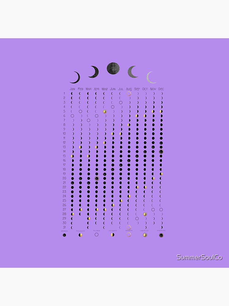 Purple Moon Calendar 2023 Minimalist Boho Calendar White Lunar