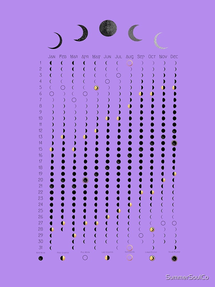 "Purple Moon Calendar 2023 , minimalist boho calendar, white, Lunar