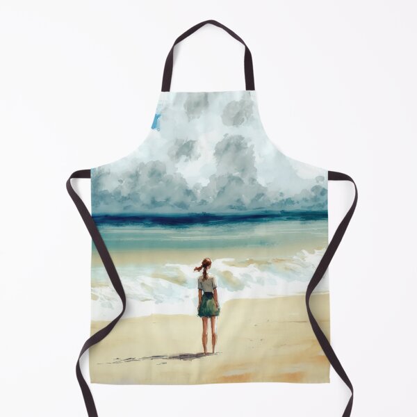 Item preview, Nostalgic girl on the beach. Solitude by the sea under blue skies watercolour designed and sold by justinasv775.