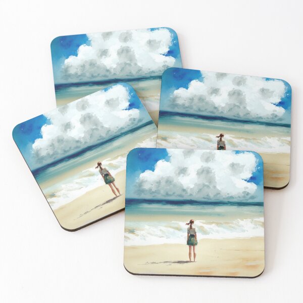Item preview, Nostalgic girl on the beach. Solitude by the sea under blue skies watercolour designed and sold by justinasv775.