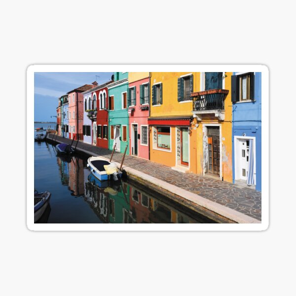 Colorful houses Reflected in Canal Burano Italy 210804-N1018 Sticker