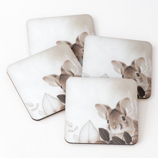 Item preview, Neutral colored pencil drawing of mouse with leaves designed and sold by happypapertime.