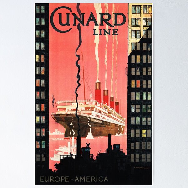 Item preview, CUNARD LINE Europe America 1925 Lithograph Vintage Ship Travel Poster  designed and sold by retroposters.
