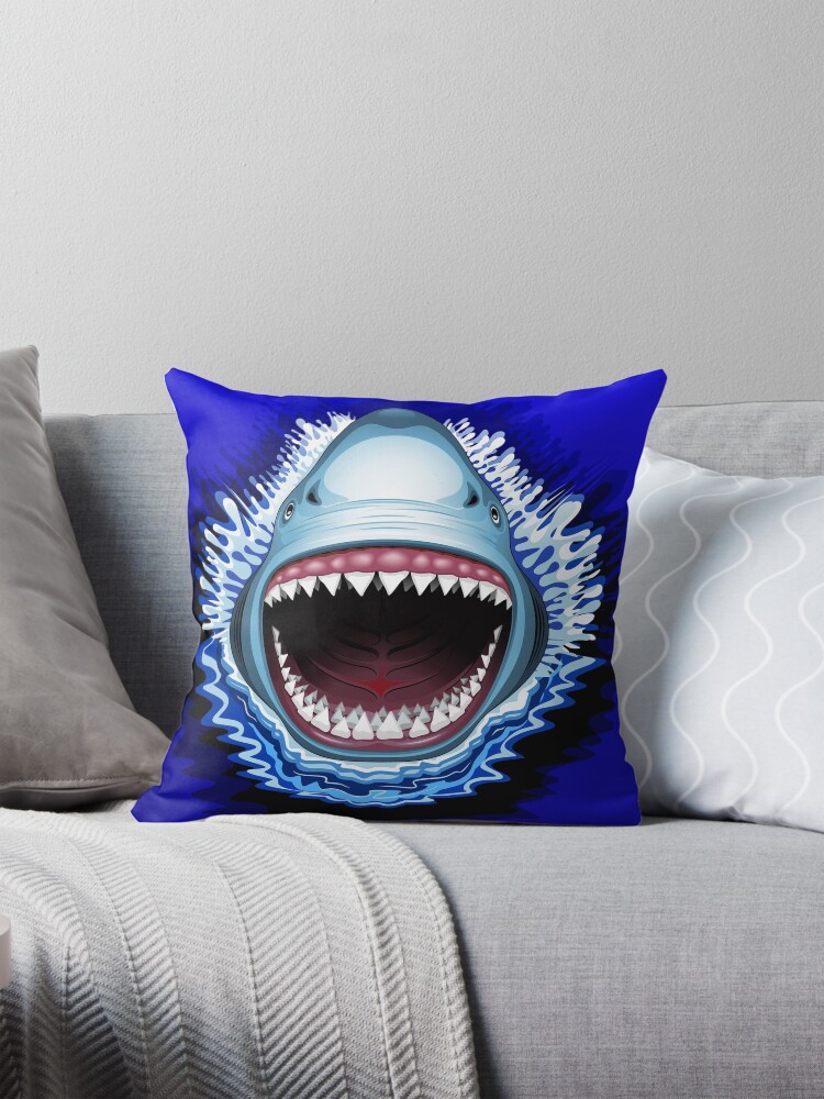 Thumbnail 1 of 4, Pillow, Shark Jaws Attack designed and sold by BluedarkArt.