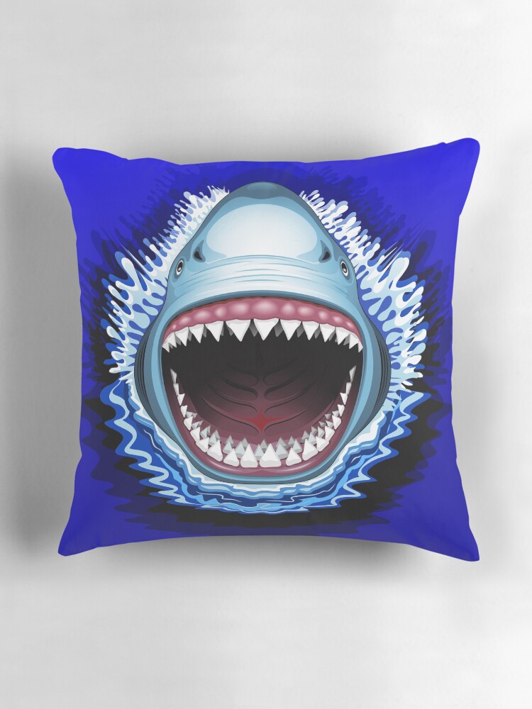 Thumbnail 3 of 4, Pillow, Shark Jaws Attack designed and sold by BluedarkArt.