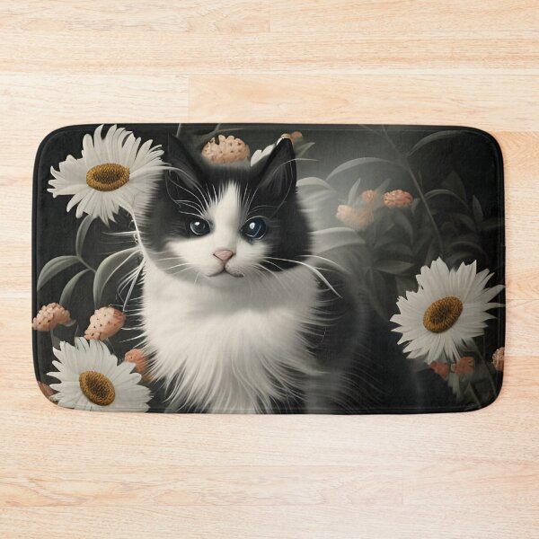 Item preview, Black and White Cat surrounded by White Flowers designed and sold by withdiamonds.