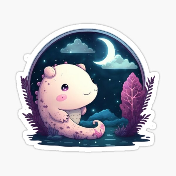 Axolotl Under the Moon - Cute Animal and Celestial View Sticker