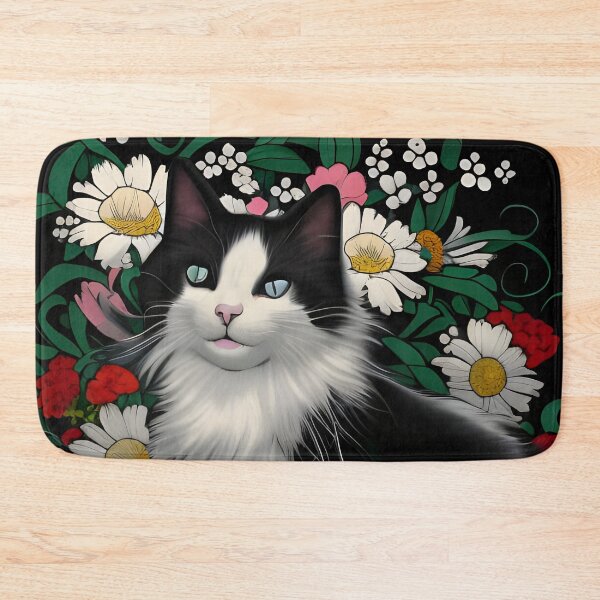Item preview, Anime Black and White Cat surrounded by White Flowers designed and sold by withdiamonds.