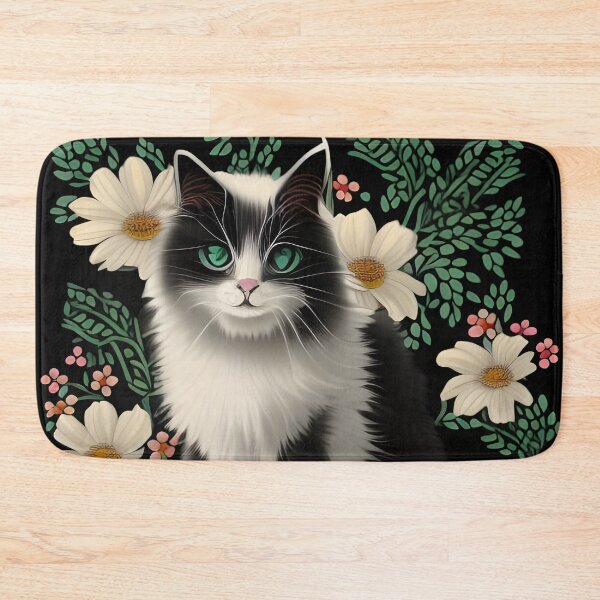 Item preview, Black and White Cat surrounded by White Flowers designed and sold by withdiamonds.