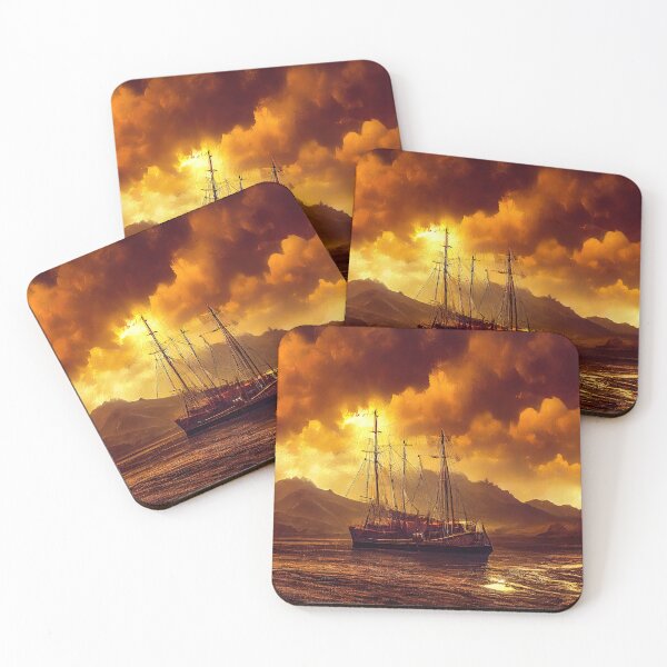 Item preview, Sailship pirates raided, battered in stormy harbor. designed and sold by TheBrainArt.