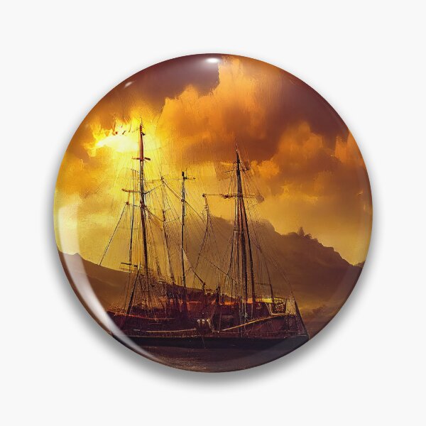 Item preview, Sailship pirates raided, battered in stormy harbor. designed and sold by TheBrainArt.