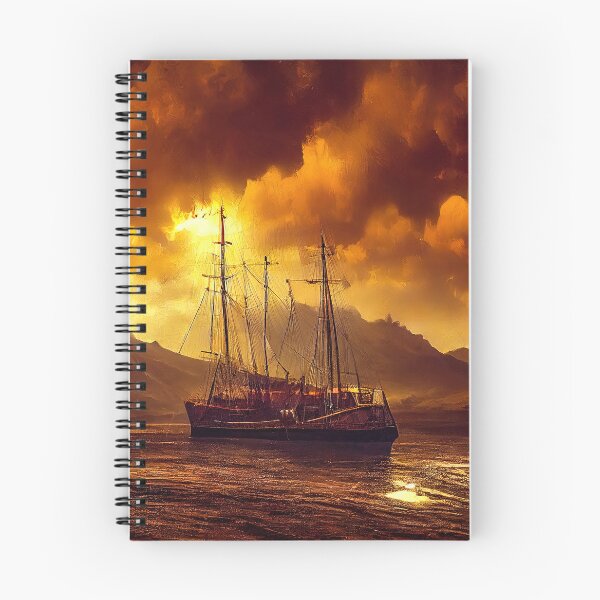 Item preview, Sailship pirates raided, battered in stormy harbor. designed and sold by TheBrainArt.
