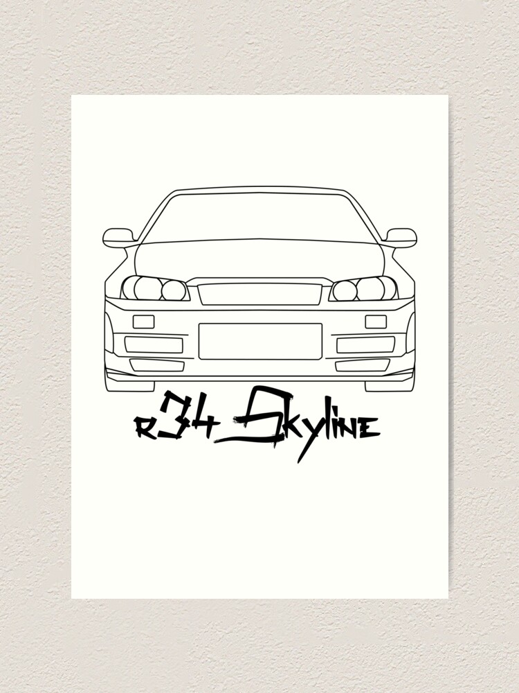 Nissan Skyline R34 Gtr Simple Lines Art Print By Mudfleap Redbubble