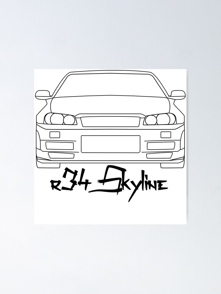 Nissan Skyline R34 Gtr Simple Lines Poster By Mudfleap Redbubble