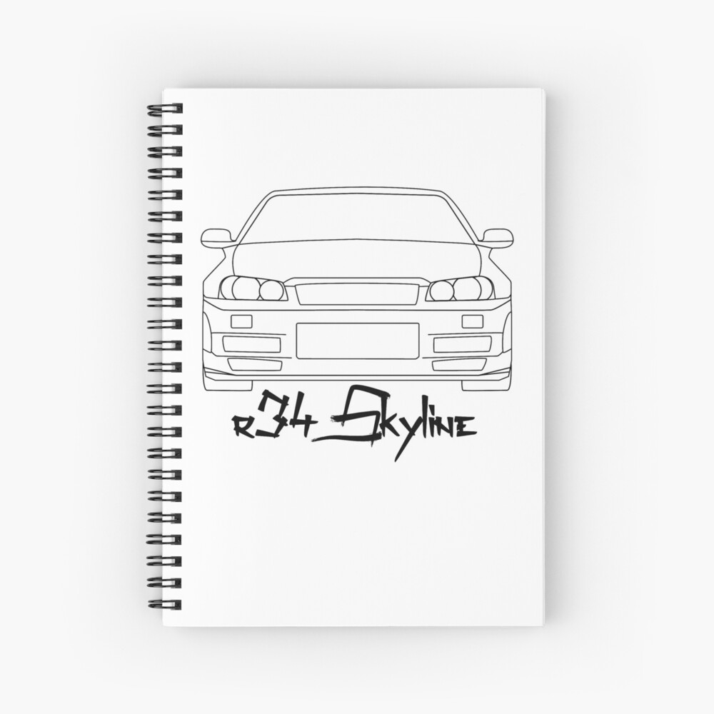 Nissan Skyline R34 Gtr Simple Lines Spiral Notebook By Mudfleap Redbubble