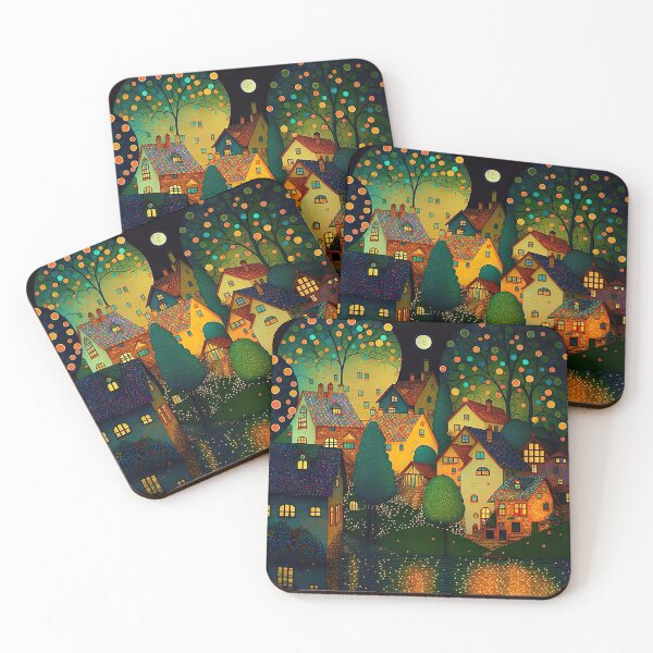 Item preview, Happy Colourful Village with Trees  designed and sold by Susan  Gallagher.