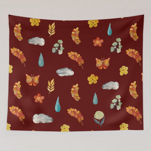 Item preview, Flower butterfly drop cloud textured cute pattern red designed and sold by Yana Mustafina | Boho Soulful Designs.