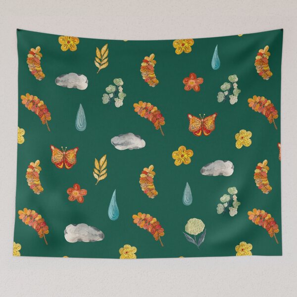 Item preview, Flower butterfly drop cloud textured cute pattern green designed and sold by Yana Mustafina | Boho Soulful Designs.