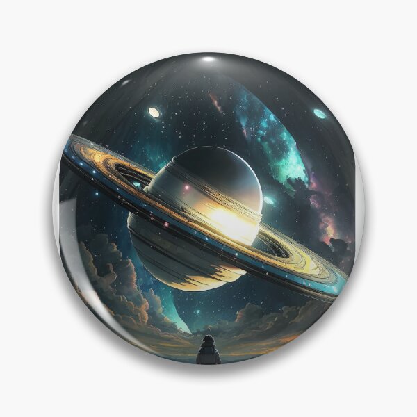 Item preview, Futuristic Saturn in space with person, cartoon style designed and sold by CosmicCritters.