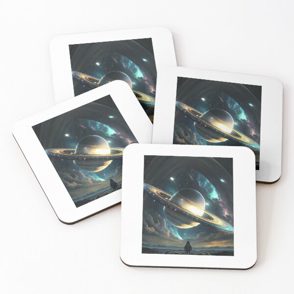 Item preview, Futuristic Saturn in space with person, cartoon style designed and sold by CosmicCritters.