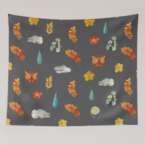 Item preview, Flower butterfly drop cloud textured cute pattern grey designed and sold by Yana Mustafina | Boho Soulful Designs.