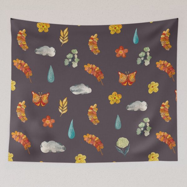 Item preview, Flower butterfly drop cloud textured cute pattern plum designed and sold by Yana Mustafina | Boho Soulful Designs.