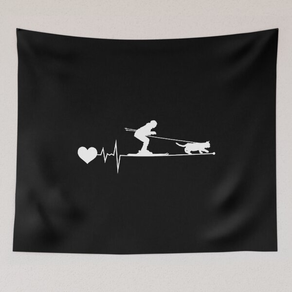 Item preview, Cat Skijoring Skiing Winter Sport Heartbeat Pulse designed and sold by CuteDesigns1.