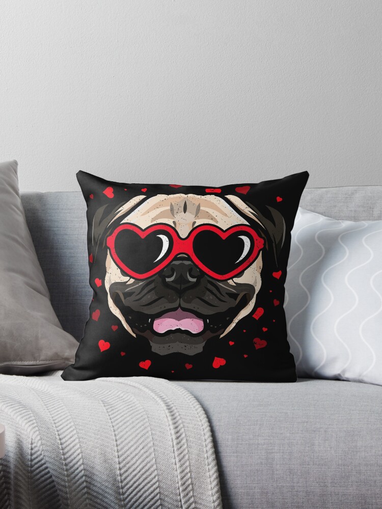 Pug Sunglasses Valentine Cute Dog Throw Pillow for Sale by