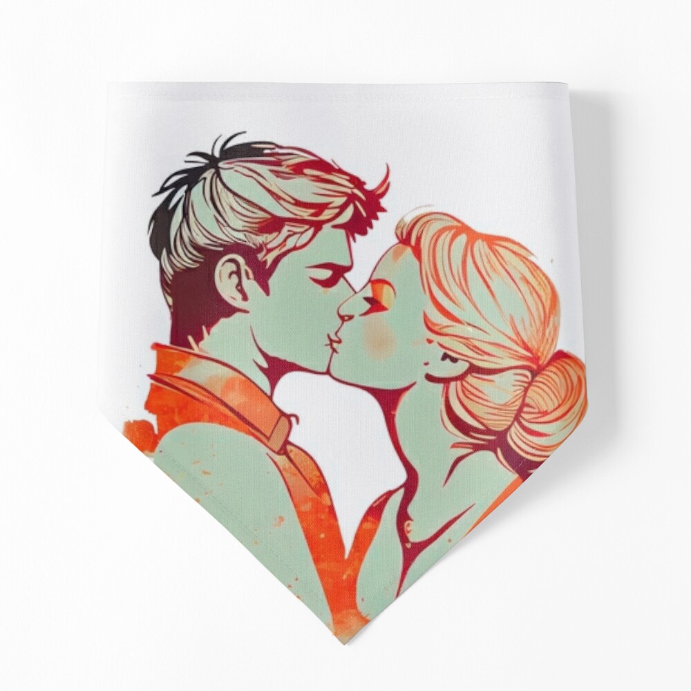 Cute couple kissing in color emblem