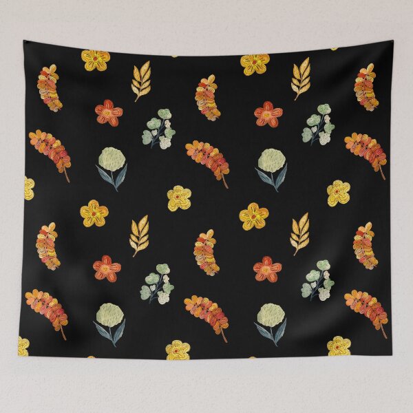 Artikelvorschau, Flower red green orange simple seamless pattern black entworfen und verkauft von Yana Mustafina | Boho Soulful Designs.